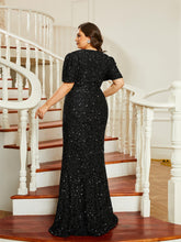 Plus Size Cutout Sequin Short Sleeve Prom Dress